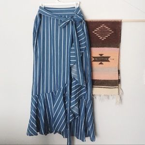 NWT LISTICLE Stripe Wrap Maxi Flare Skirt Vintage